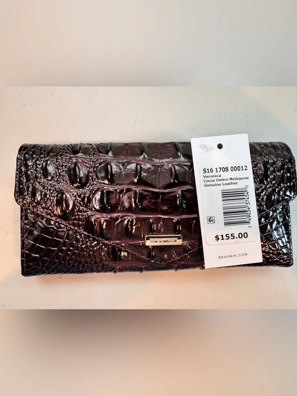 NWT Brahmin Cocoa Ombre Veronica Croc-Embossed Leather Wallet - Brown